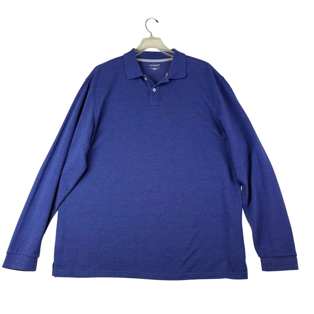 Roundtree & Yorke L Blue Long Sleeve Polo Shirt Cotton Blend Pique Classic